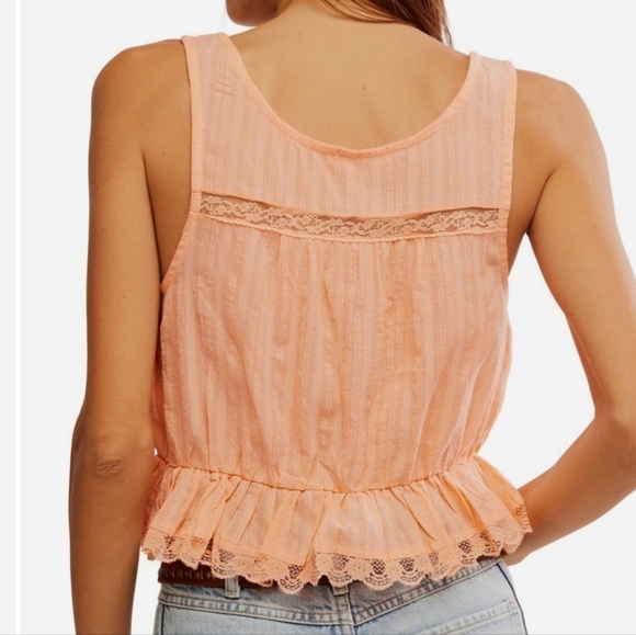 FREE PEOPLE NWT ALANA LACE TRIM PEPLUM TOP SZ SMALL - Picture 2 of 14